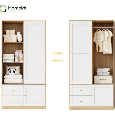 Armoire blanche rangement MDF en bois naturel 90 x 50 x 180 cm HOMAIRE (1/5)