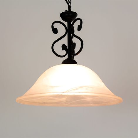 Lampada Dorothea vetro ciondolo in metallo opaco / riso vetro pietra nera Ø40cm H: 38cm (1/5)