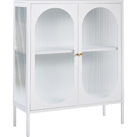 Glass Display Sideboard SARRE Metal 90 cm White (1/5)