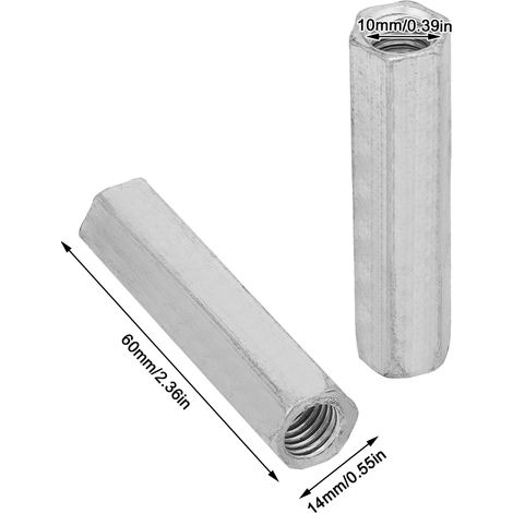 2 pièces Écrous hexagonaux filetés M10x60 en acier zingué, Fixations filetées longues (1/5)