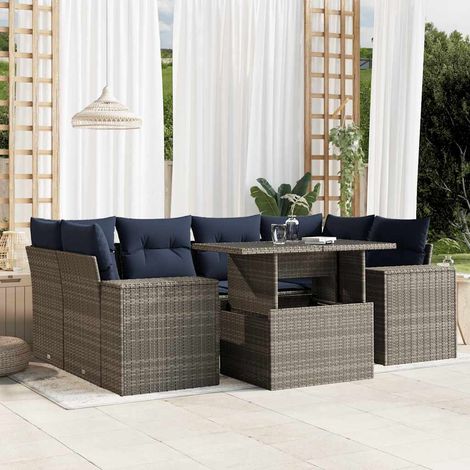vidaXL Ensemble de canapé de jardin 7 pcs avec coussins gris résine tressée (1/5)