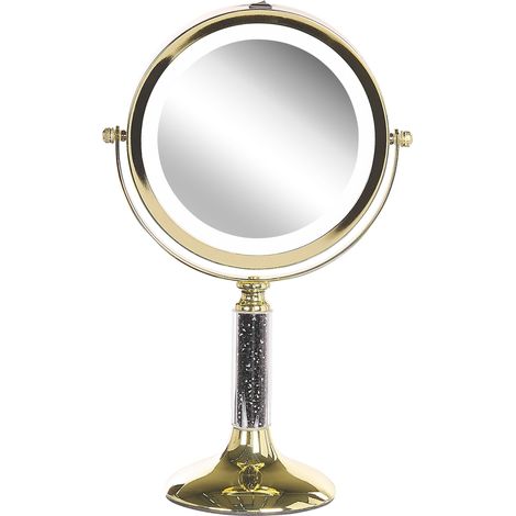 Specchio da tavolo double face per trucco a LED metallo oro ø 13 cm 1x / 5x Baixas