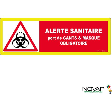 Panneau Alerte sanitaire - Gants et masque obligatoire - haute visibilité - 450x150mm - 4090726