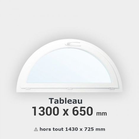 Fenêtre demi-lune PVC blanc à soufflet H 65 x L 130 cm tableau pour pose en neuf