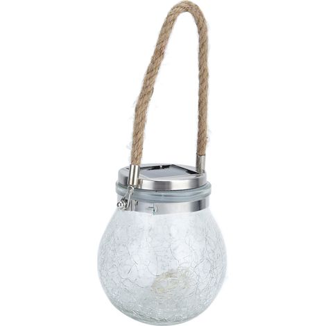Lot suspendu solaire extérieur, lanterne Mason jar, boule en verre craquelé lumineuse solaire étanche, déco jardin chaleureuse (lumière chaude, batterie intégrée incluse) (1/5)
