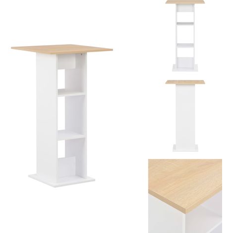 Table de bar Blanc et chêne Sonoma 60x60x110 cm - Table De Bar - Table Haute - Table À Manger - Meuble De Salon - Mobilier Moderne (1/5)