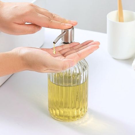 Dispenser di sapone in vetro con pompa in acciaio inox, 532 ml, trasparente (1/5)