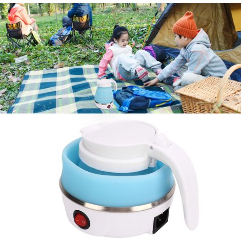Bouilloire pliable de voyage/maison 600 ml, en silicone, bleue, norme européenne, 220 V (1/5)