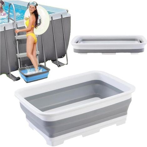 Bac à pieds pliable anti-dérapant pour piscine – Lavage des pieds avant entrée, accessoire de propreté pour échelles de piscine, dimensions 37 × 27 × 11,8 cm, couleur blanche (1/4)