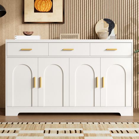 Aparador 140 x 40 x 83 cm con 4 puertas arqueadas, 3 cajones y estantes regulables en MDF HAVRYA (1/5)