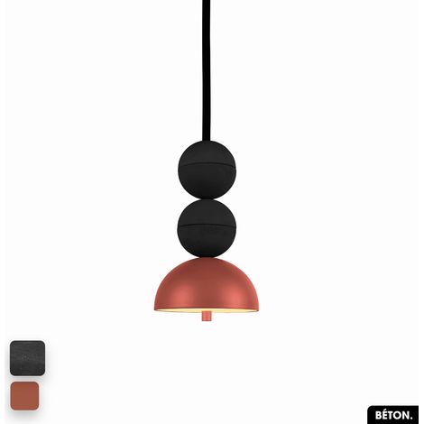 Lampe de suspension en béton - BOSFOR CONCRETE NOIR - TERRE ROUGE 2 BALLES LED 14W (1/3)