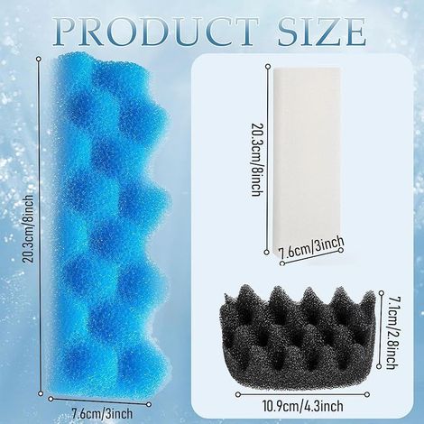 Kit de remplacement pour filtre d'aquarium compatible avec les filtres Fluval 306/307 (18 filtres) avec éponge biologique bleue, blanche et noire.
