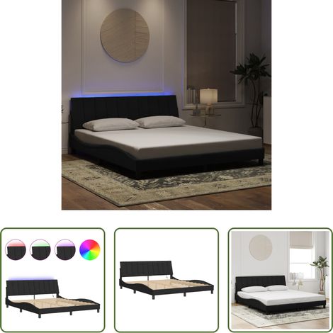 LED-Leuchten - Bettgestell mit LED ohne Matratze "Hanko" Schwarz 180x200 cm Samt (1/5)