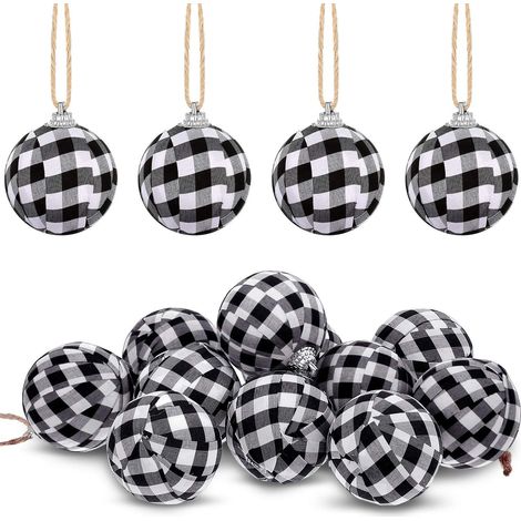 Boules Décoratives - Tissu À Carreaux - Blanc Et Noir - Diamètre 55 Mm - Pour Décoration Intérieure Et Fêtes - 12 Pièces (1/5)