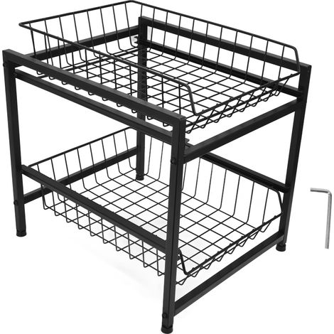 Panier coulissant à 2 niveaux pour placard, étagère de rangement de cuisine, organisateur de tiroir multifonctionnel (1/5)