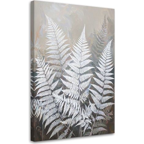 Cuadro en Lienzo Hojas de helecho naturaleza plantas blanco beige 20x30 (1/5)