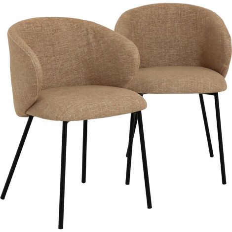 Chaise avec accoudoirs ronds en tissu sable et pieds en métal Cléa (lot de 2) (1/5)