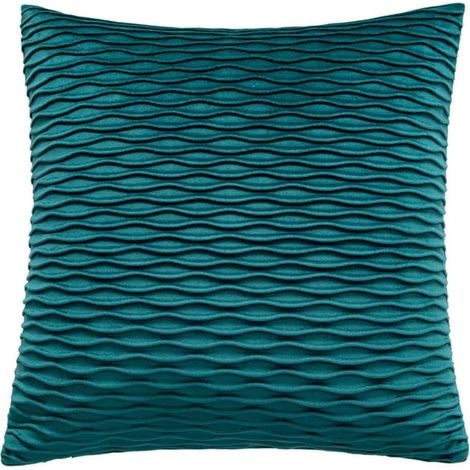 Housse de coussin plissée en velours uni (bleu paon, 4545 cm, coussin non inclus) (1/3)