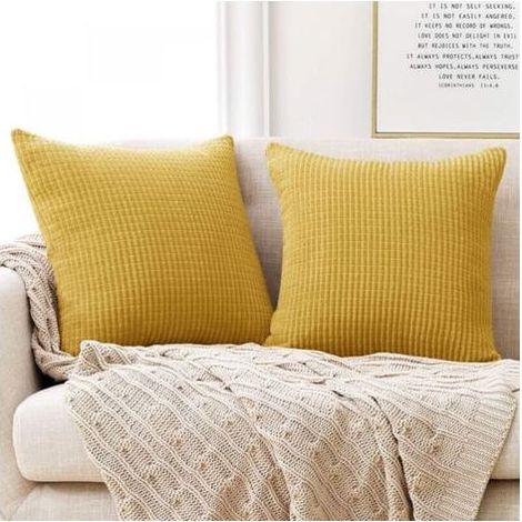 Set of 2 Mustard Yellow Velvet Cushion Cover 40x40cm for Living Room Decorative Cushion Cover (1/4)
