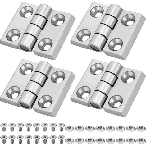 Charnière pour Profilé en Aluminium 3030, 4 Pièces Charnieres Porte Plat Pliants en Alliage de Zinc avec Rainure Vis pour Portes d'Armoires, Portes de Jardin (Argent) (1/5)