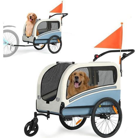 FIXIMASTER Remorque Vélo et Poussette Jogging pour Chien 2 en 1 (Taille XXL), Pliable avec Toit Ouvrant, Poignée Réglable et Transport Sécurisé - Bleu