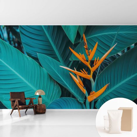 Newroom Tapete Dekorative Vliestapete mit Kleber Modern für Wohnzimmer Schlafzimmer Blättrige Blumen 416x254 cm (1/5)