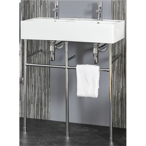 Milano Dalton White Ceramic Bathroom Basin Sink with Chrome Washstand - 820mm x 420mm