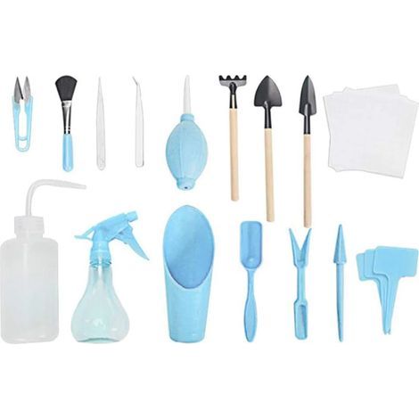 Outils de plantation, mini-kit d'outils de jardinage pour la maison et la maison, cactus, plantes en pot, bonsaï d'intérieur, accessoires de jardinage, bleu, 16 pièces (1/5)