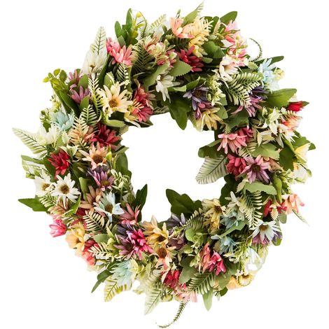 Corona de crisantemos artificiales – 42 cm (16,5 pulgadas), vibrante primavera, boda/pared/puerta (1/4)