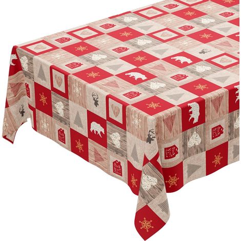 Tovaglia Natalizia Copritavolo Antimacchia Plastificata Retro Felpato Cuori e Abete Shabby - 140x50 cm (1/4)