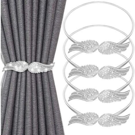 (Silver) Set of 4 Simple Curtain Tiebacks, Adjustable Curtain Holder with Metal Spring Rope for Home Bedroom Living Room Office (1/5)