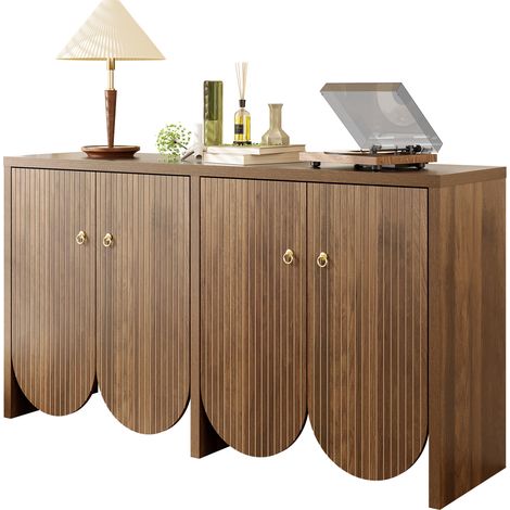 Buffet de rangement 4 portes en MDF bois foncé avec étagères réglables, meuble multifonction pour salon, salle à manger ou entrée 147 x 40 x 80 cm CHICFURN (1/5)