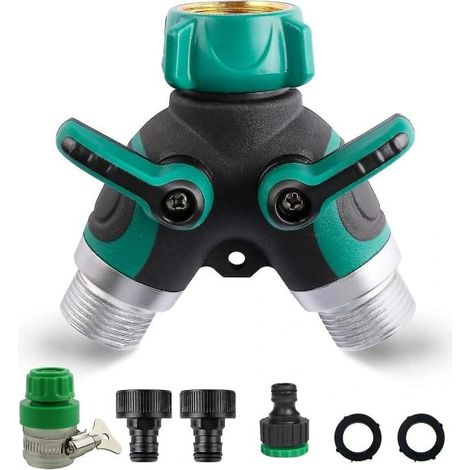 Raccord en Y pour tuyau d'arrosage 3/4", robinets d'arrosage, distributeur à 2 voies avec poignée de verrouillage réglable