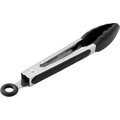 23 cm lange schwarze Silikon-Lebensmittelzange, Küchenzange, Grillzange, Steakzange (1/5)