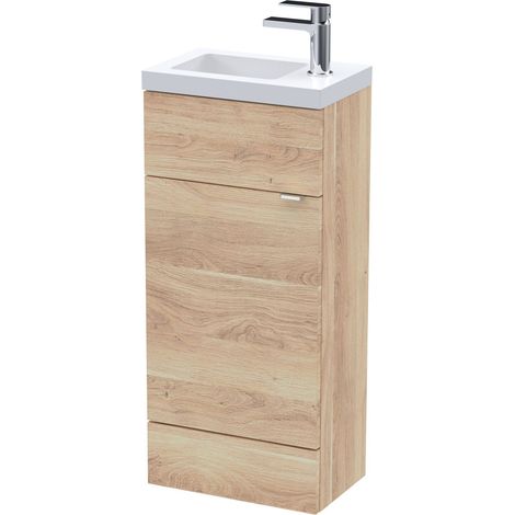 Alrewas Contemporary 1 Door Floor Standing Compact Vanity Unit with Basin, Bleached Oak, 400mm