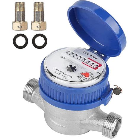 Compteur d'eau froide, compteur d'eau liquide de 15 mm (1/2 pouce) avec accessoires pour jardin et maison, type à flux unique et à sec (1/4)
