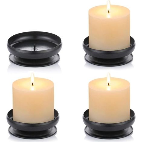 4 Pièces Bougeoir en Forme De Pointe Plaque De Bougie en Fer, Support Bougie Pilier Noir Plaque Bougie Décorative Bougeoir de 9cm Diamètre Bougies LED et Cire, Cônes D'encens, Spa, Mariages (1/5)