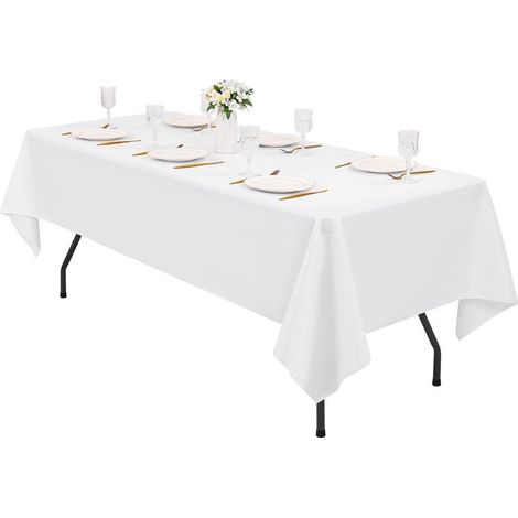 Weiße Polyester-Tischdecke 153x260 cm rechteckig, waschbar, für Hochzeit, Party, Bankett