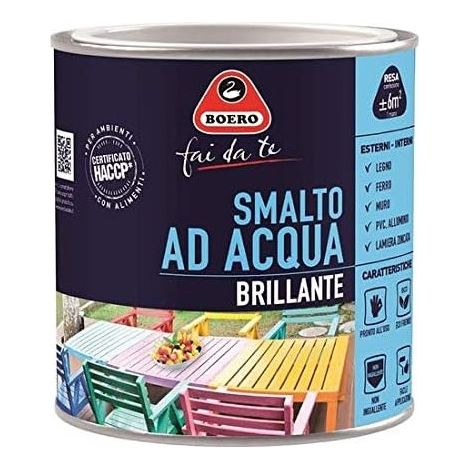 Smalto ad Acqua Brillante Satinato Inodore Ferro Legno Interno Esterno Boero - Colori: Oriente Rosso Brillante - Formato: 0,5 L