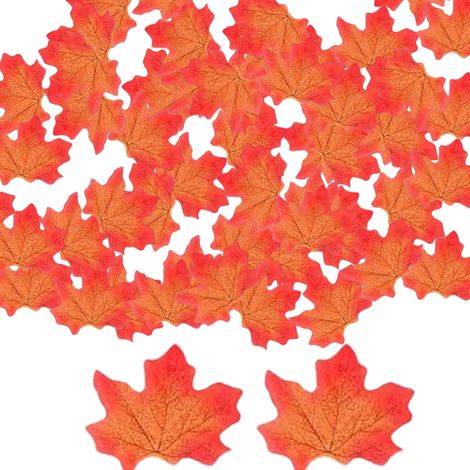 100 hojas de arce, seda artificial, color marrón, decoración para bodas y jardines. (1/5)
