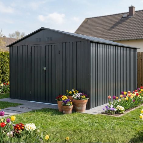 Albatros Gerätehaus 5XL Anthrazit RAL 7016 339,6x375,3x199,6cm abschließbar inkl. Schloss & Haken, Gartenhaus aus verzinktem wetterfestem Metall (1/5)
