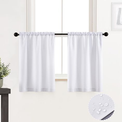 Waterproof kitchen valance with 60cm rod cover for small entry doors and windows, set of 2 - White (1/5)
