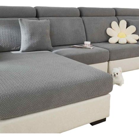 1 Housse de canapé, tissu extensible doux, protection 360 degrés, lavable en machine, pour canapé d'angle, gris texturé (1/5)