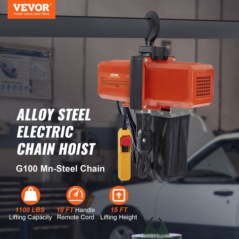 Palan Électrique à Chaîne, Capacité de Charge 499 kg, Hauteur de Levage Max 4,5 m, 580 W, Grue Aérienne Monophasée avec Chaîne G100… (1/5)