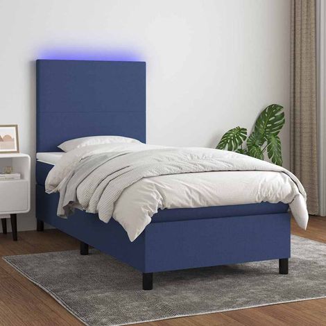 Cama box spring colchón y luces LED tela azul 90x200 cm (1/5)