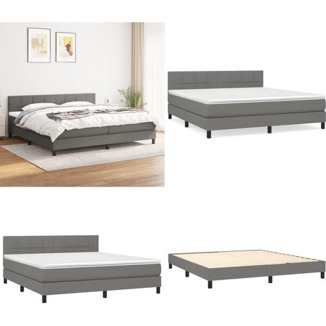 Sommier à lattes de lit avec matelas Gris foncé 180x200cm Tissu - Lit Double - Lit Tapissier - Literie - Matelas À Ressorts Ensachés - Tête De Lit Ajustable - Home & Living (1/5)