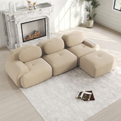 Canapé d’angle modulaire sans monture,ergonomique et animal-friendly,velours côtelé,accoudoirs larges,sellerie 32D pour salon et chambre,beige (1/5)