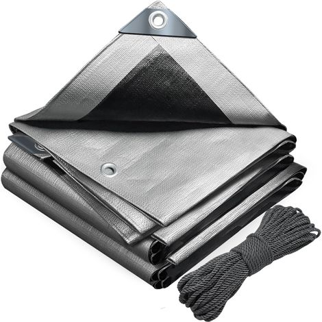 Bâche de Protection en Polyéthylène 180g/m² Bâche Imperméable Ultra Lourde et Résistante Revêtue des Deux côtés avec Oeillets en Aluminium Couverture Étanche pour Jardin et Piscine Gris 3x4m (1/5)