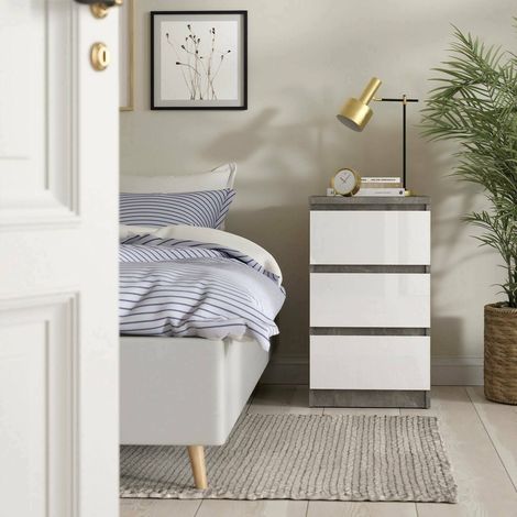 Dmora - Cajonera Accudino, Cómoda multiusos, Cómoda de dormitorio, Gabinete con cajones, 50x40 h70 cm, Cemento y Blanco brillante (1/5)