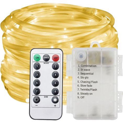 Guirlande Lumineuse à LED - 23 Pieds - 50 LED Blanc Chaud - Alimentation par Piles - Télécommande - Étanche IP67/IP44 - Pour Extérieur Intérieur (1/5)